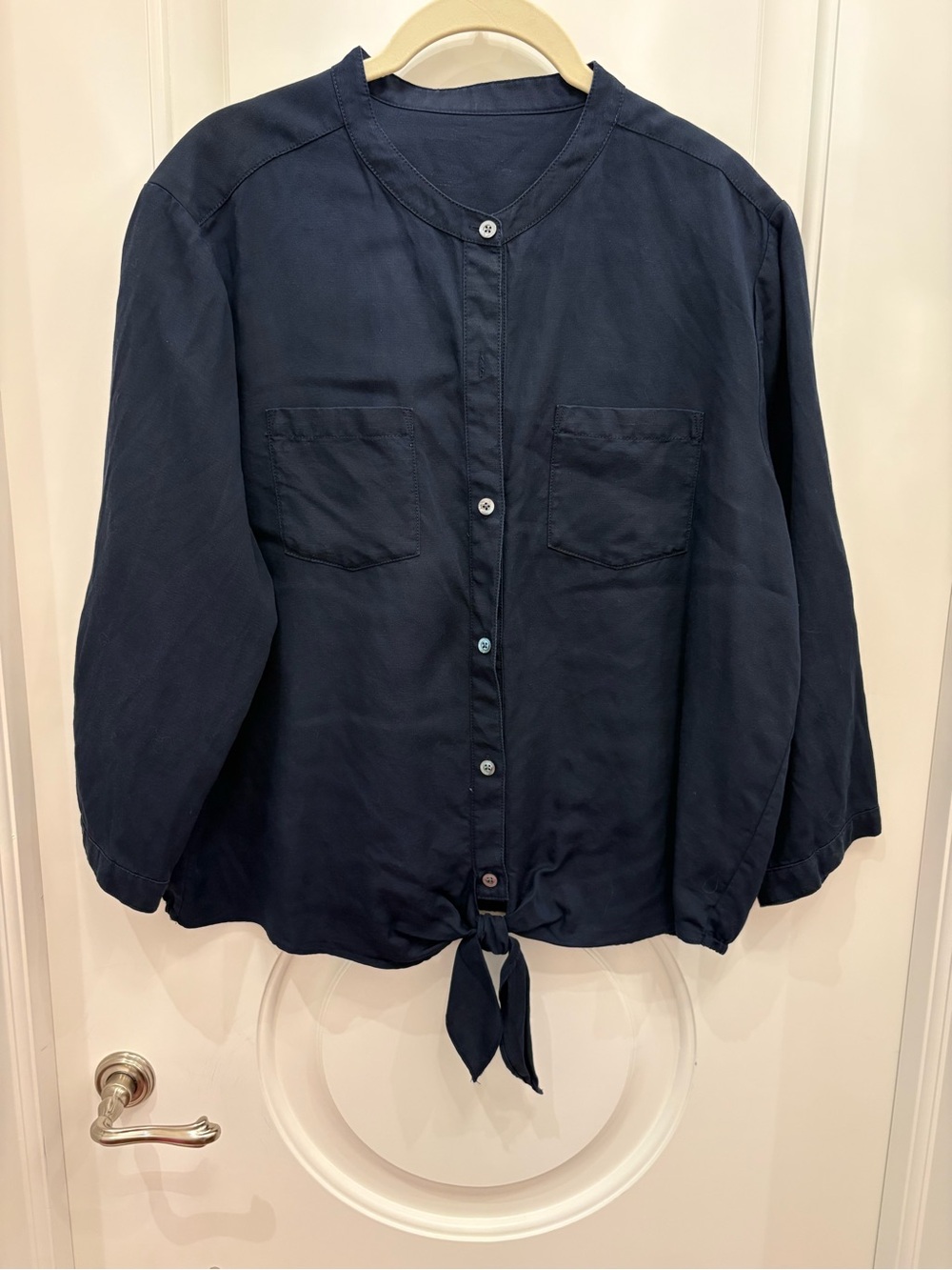 Tommy Bahama Navy Button-Front Tie-Hem Top
